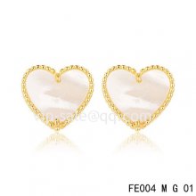 Replica Van Cleef & Arpels Sweet Alhambra Heart Yellow Earrings,White Mother-Of-Pearl